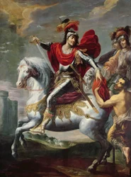 Saint Martin partageant son manteau avec le mendiant